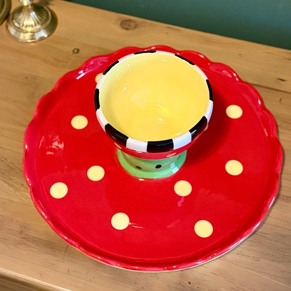Reversible Cake Stand & Chip-and-Dip Tray | Strawberry MacKenzie-Childs Inspo - Picture 5 of 9